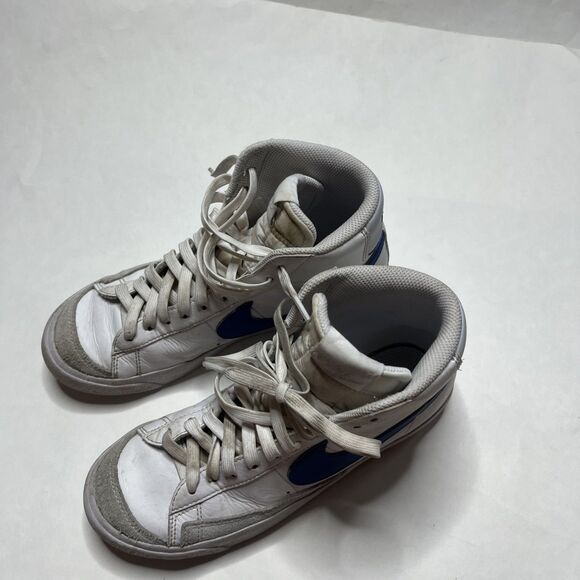 Nike Blazer Mid Top Leather Shoes White Blue Swoosh Youth 6Y DA4086-113 - Picture 4 of 8